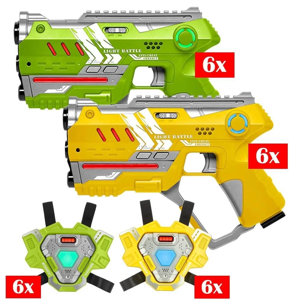 12 Light Battle Connect Laserguns + 12 Vesten - Geel/Groen 3 12 Light Battle Connect Laserguns + 12 Vesten - Geel/Groen