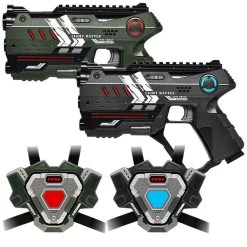 2 Connect Laserguns Metallic Groen/grijs + 2 Connect Vesten