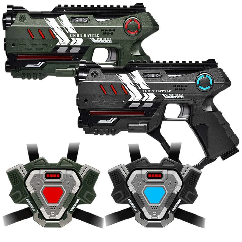 2 Connect Laserguns Metallic Groen/grijs + 2 Connect Vesten 3 2 Connect Laserguns Metallic Groen/grijs + 2 Connect Vesten