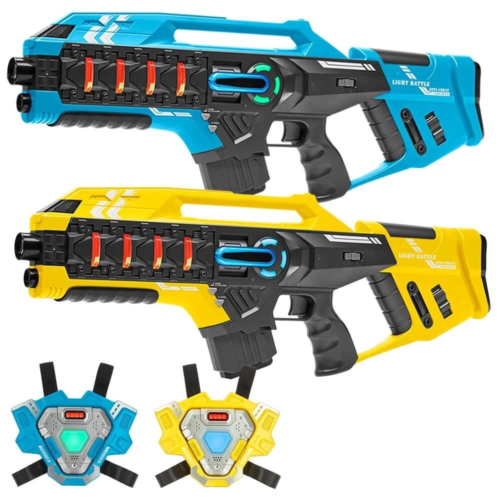 2 Connect Mega Blasters + 2 Connect Vesten - Blauw/Geel 3 2 Connect Mega Blasters + 2 Connect Vesten - Blauw/Geel