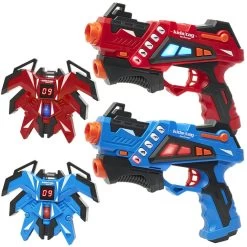 2 KidsTag Recharge P1 Laserguns + 2 Display Vesten Rood/blau