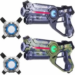 2 Light Battle Active Camo Laserguns Groen/grijs + 2 Vesten