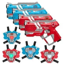 4 Connect Laserguns Rood/Blauw + 4 Connect Vesten