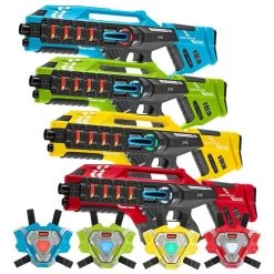 4 Connect Mega Blasters - Blauw/Rood/Geel/Groen + 4 Vesten
