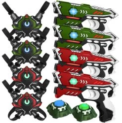 4 KidsTag Laserguns + 4 Vesten Groen/rood + 2 Targets