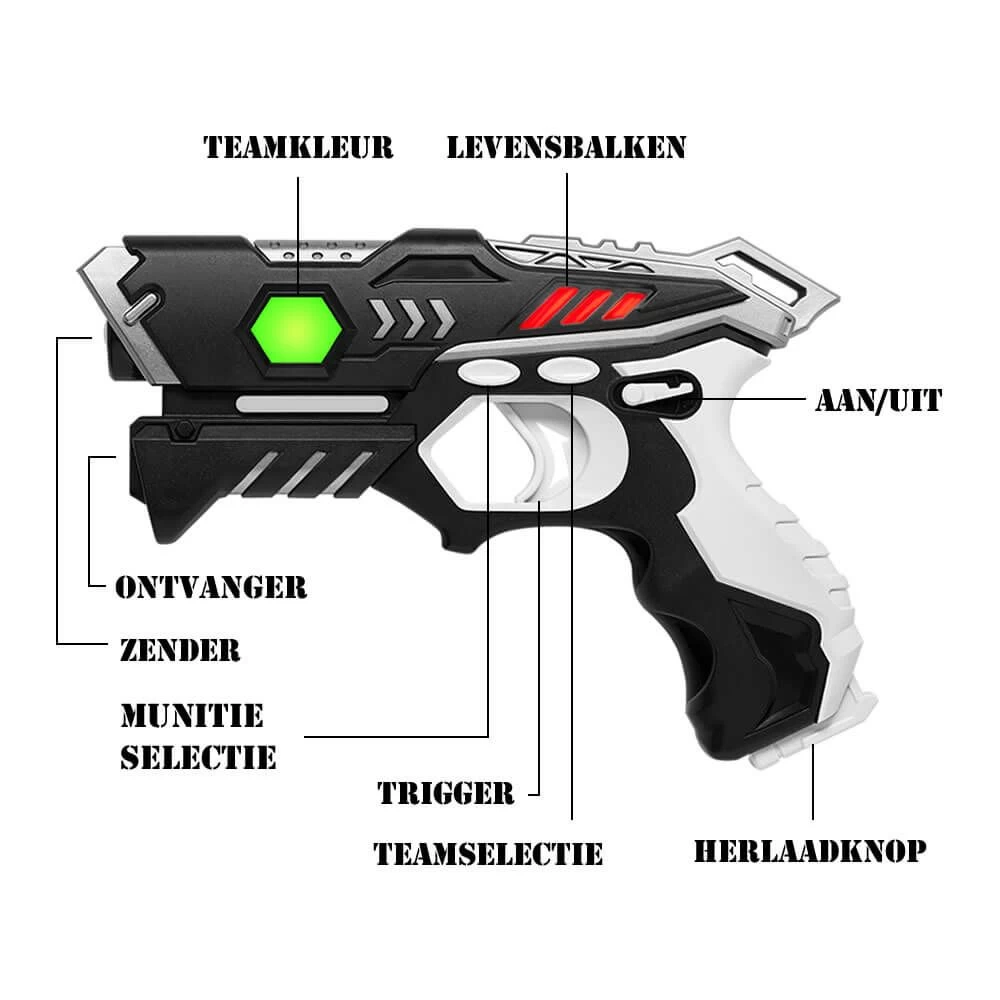 4 KidsTag Laserguns + 4 Vesten Zwart/blauw + 2 Targets 4 4 KidsTag Laserguns + 4 Vesten Zwart/blauw + 2 Targets - Afbeelding 2