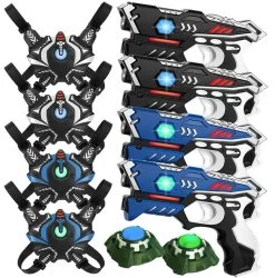 4 KidsTag Laserguns + 4 Vesten Zwart/blauw + 2 Targets