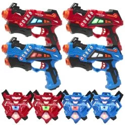 4 KidsTag Recharge P1 Laserguns + 4 Waterdamp Vesten Rood/bl