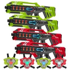 4 Mega Blasters - Rood/Groen + 4 Connect Vesten
