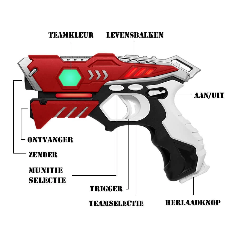 KidsTag Lasergame Set - 4 Laserguns Rood/groen + 4 Vesten 4 KidsTag Lasergame Set - 4 Laserguns Rood/groen + 4 Vesten - Afbeelding 2