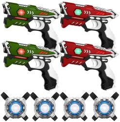 KidsTag Lasergame Set - 4 Laserguns Rood/groen + 4 Vesten