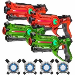 Light Battle Lasergame Set - 4 Guns Oranje/groen + 4 Vesten